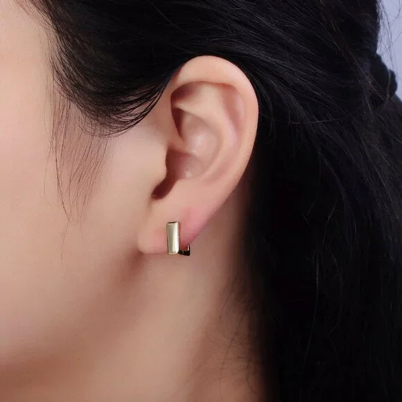 14K Gold Filled 10mm Mini Square Cartilage Huggie Hoop Earrings, Minimalist - Picture 2 of 4